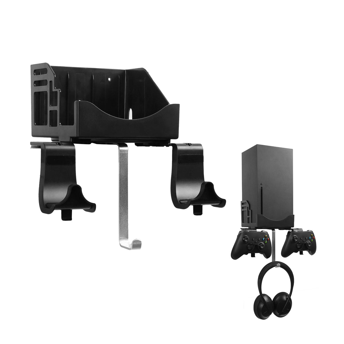 Hosanwell Xbox Series X Wall Mount,Metal Support-5 in 1 Xbox Series X Wall  Mount kit with 2 Way Magnetic Charging Cable,Detachable Controller Holder &  Headphone Hanger,Black 