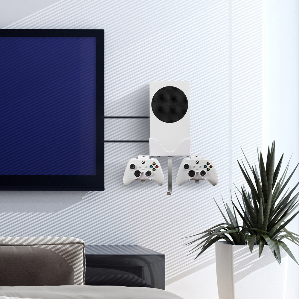 Wall Mount Holder Bundle for XBOX Series S, Detachable Controller Bracket with Charging Hole & Earphone Wall Mount