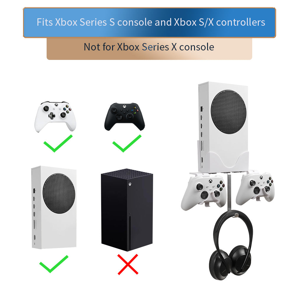 Wall Mount Holder Bundle for XBOX Series S, Detachable Controller Bracket with Charging Hole & Earphone Wall Mount