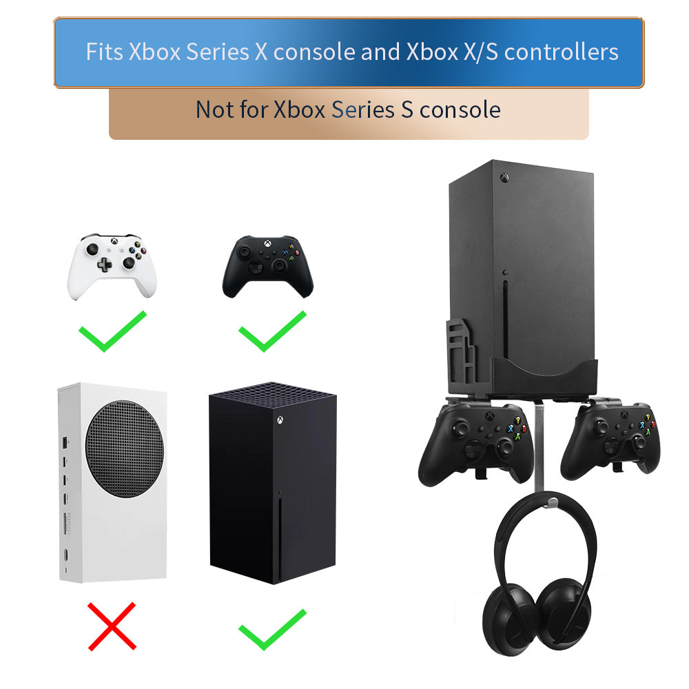 XBOX Series X Wall Mount Bracket Stand Set, Detachable Controller Holder & Headphone Hanger